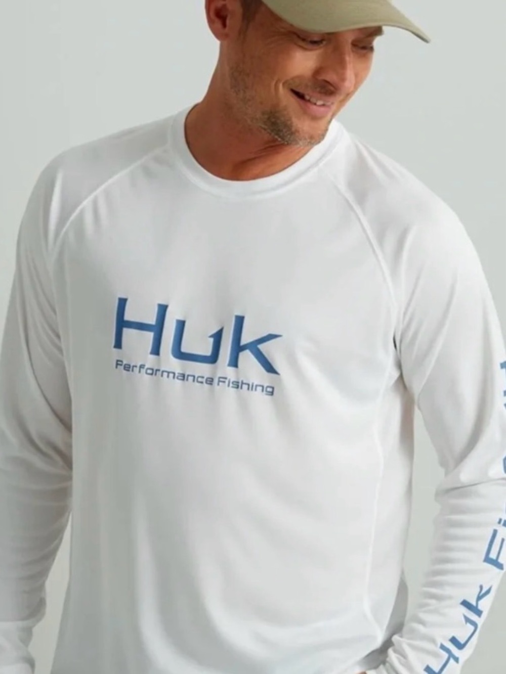 Huk White Long Sleeve Shirt with Blue Logo